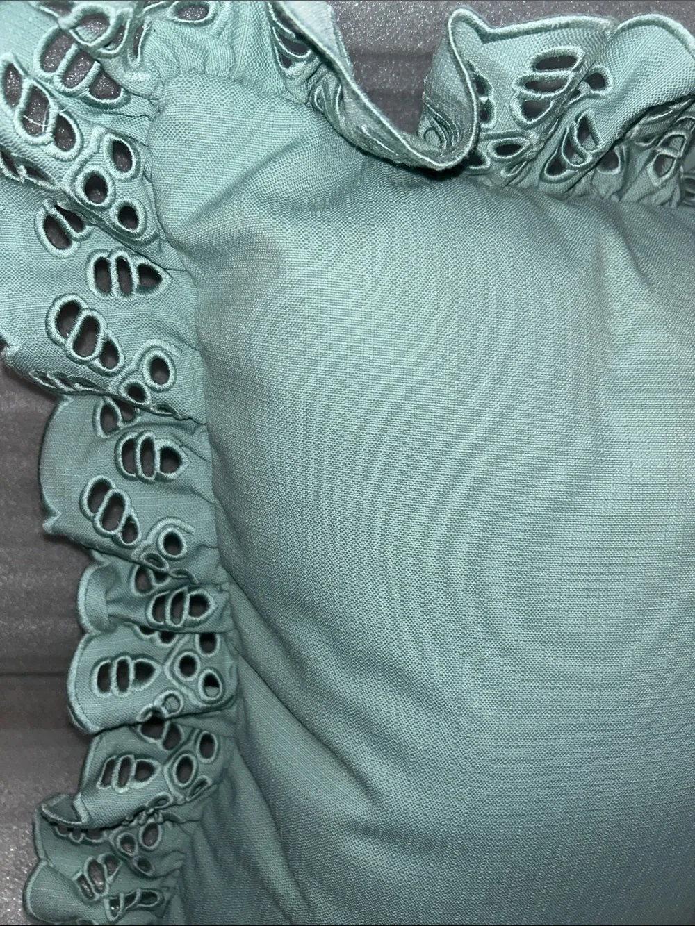 26” x  26” Eyelet Ruffle Outdoor Pillow Blue. Threshold W/ Studio McGee